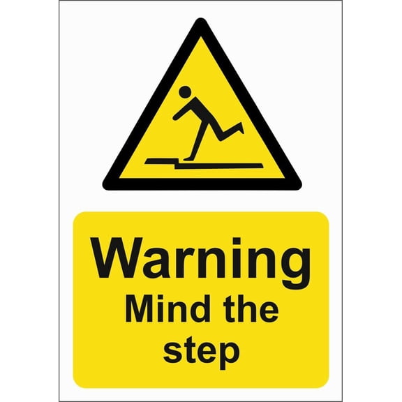WARNING MIND THE STEP Metal Sign/FOAMEX SITE/SAFETY SIGNAGE Size: 8 x 12 Inch