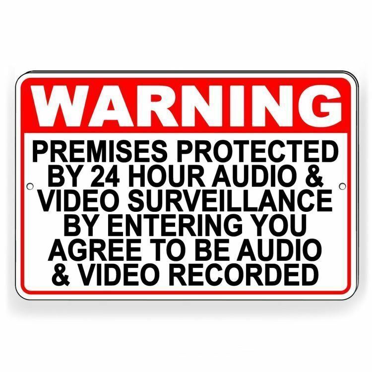 WARNING Premises Under 24 Hr Audio Video Surveillance Metal Sign Size ...