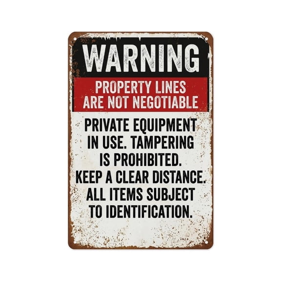 WARNING Property Lines Are Not Negotiable Private Property Sign Metal Tin Sign Wall Decor Wall Art Vintage Room Decoration Tin Painting Poker Room Poster for Home Man Cave Bar Cafe Store Garage Or Cl