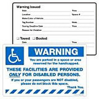 WARNING, ...RESERVED ONLY FOR HANDICAPPED PERSONS, No-Parking Stickers (PK2060WH), 8" x 5", Peel to Remove - PACK OF 100