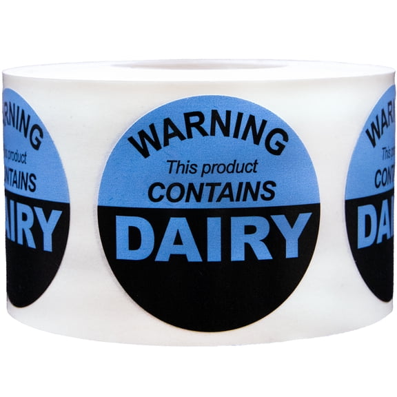 "WARNING This Product CONTAINS DAIRY" Labels | 1.5" Inch Round | 500 Pack