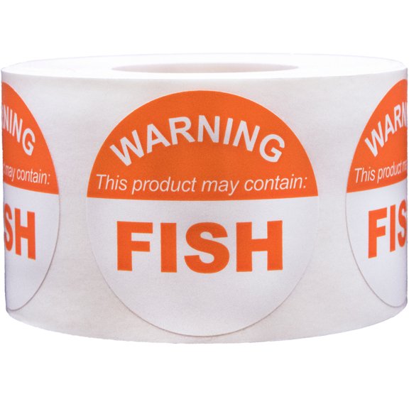 "WARNING This Product May Contain FISH" Labels | 1.5" Inch Round | 500 Pack