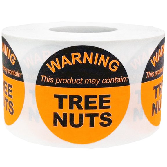 "WARNING This Product May Contain TREE NUTS" Labels | 1.5" Inch Round | 500 Pack