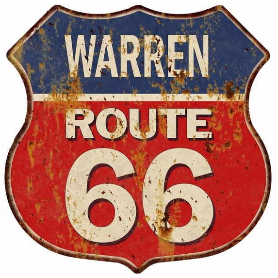 WARREN Route 66 Sign Shield Metal Gift Man Cave Red 211110005363