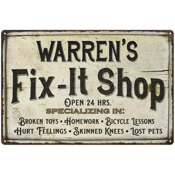 WARREN'S Fix-It Shop Sign Grandpa Dad Wall Decor Gift 8x12 Metal 108120006167