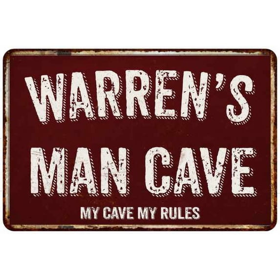 WARREN'S Man Cave Red Grunge Sign 8 x 12 High Gloss Metal Sign 208120003360