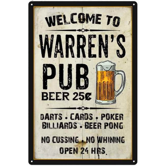WARREN'S Pub Sign Vintage Man Cave Bar Wall Decor Gift 12x18 Metal 112180028167