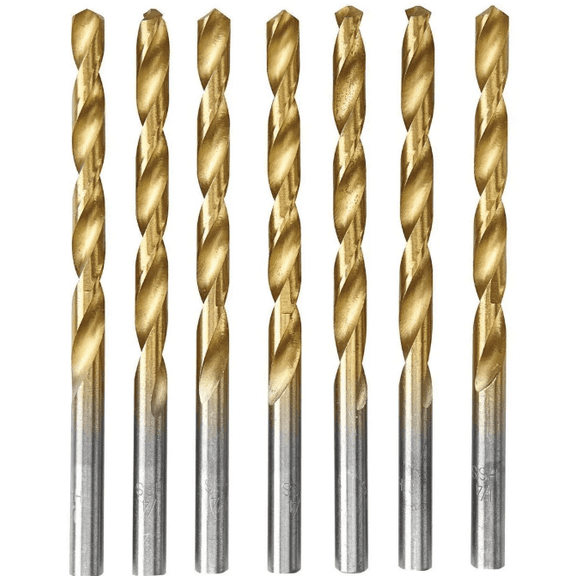 WARRIOR Drill Bits 1/4 Inch Titanium High-Speed Steel 118 Degree Tips 7-Piece 4 Inch Length