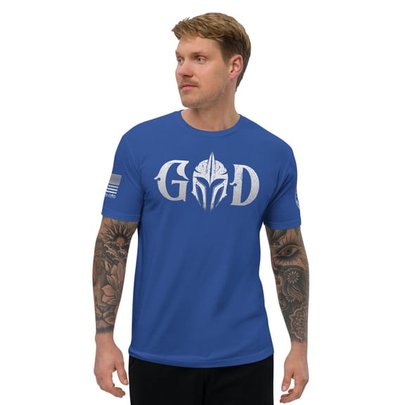 WARRIOR OF GOD Fitted T-shirt (Royal Blue, S)