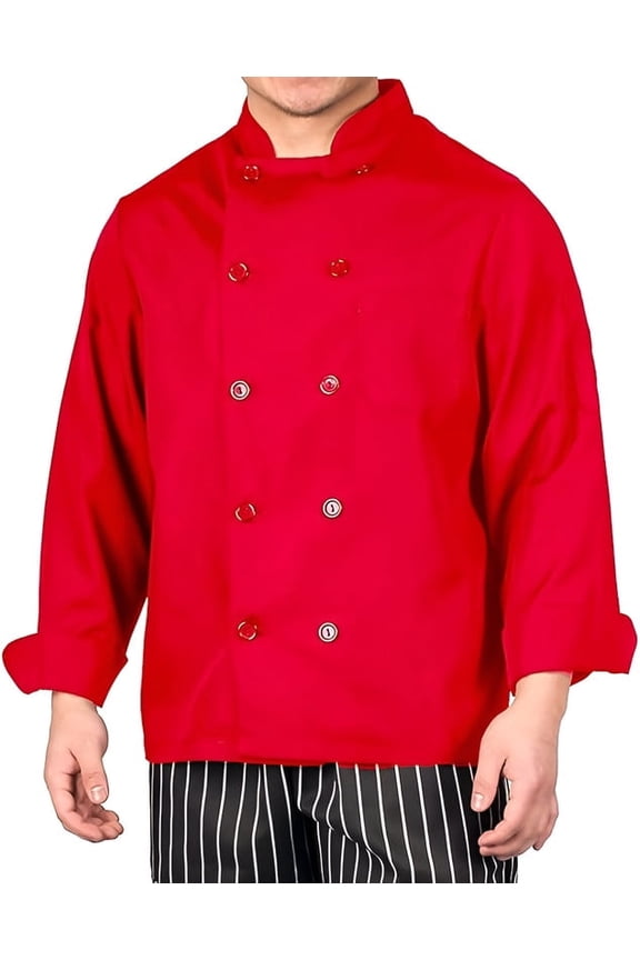 WARRIOR POINT Men's Lightweight Long Sleeve PolyCotton Chef Coat Proffesional Chef Kitchen, Bakery & Culinary Chef Coat S