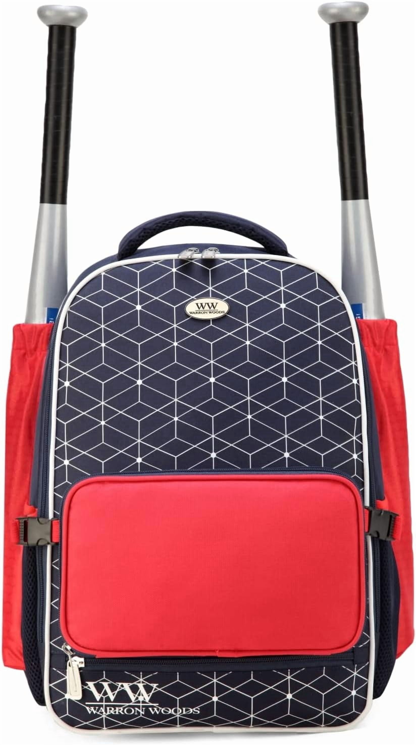 WW WARRON WOODS Pro Series Softball Baseball Backpack Navy/Passion Red with pocket