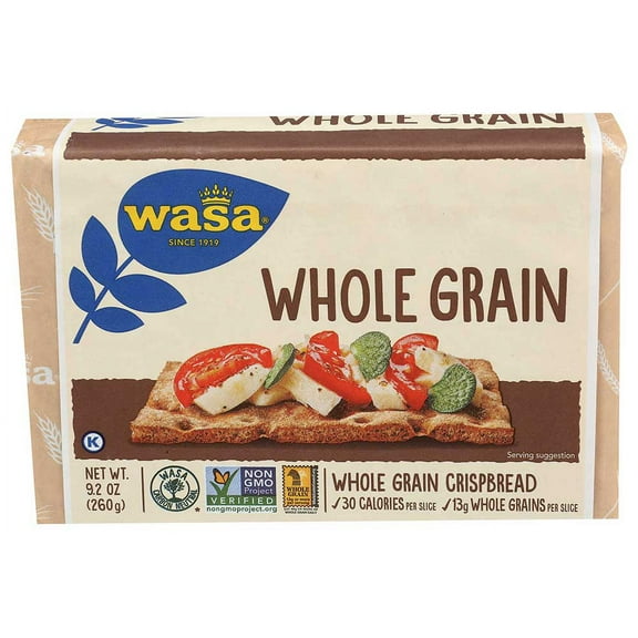 WASA Whole Grain Swedish Crispbread, 9.2 Ounce , All-Natural Crackers, Non-GMO Ingredients, Fat No, No Saturated Fat, 0g of Trans Fat, No Cholesterol, 100% Whole Grain, Kosher Certified (Pack of 12)