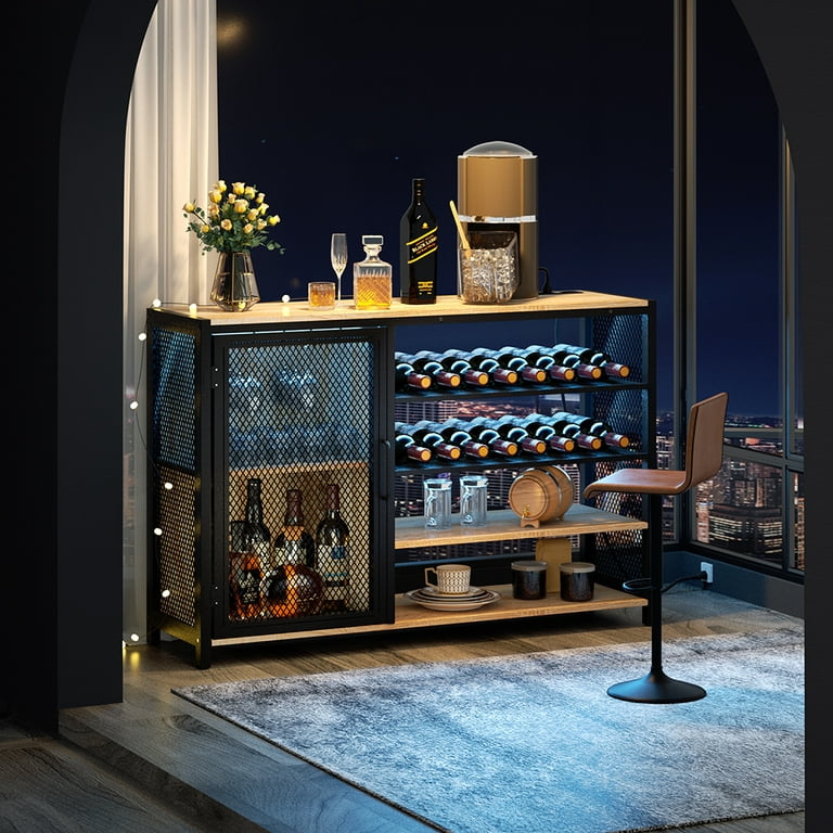 WASAGUN Bar Cabinet, Wine Bar Cabinet, Home Corner Bar Cabinet, Wine Bar  Cabinet with Power Outlet, Bar Wine Cabinet with RGB LED Lights for Dining