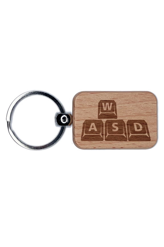 WASD Gamer Keyboard Movement Keys Video Games Rectangle Keychain Charm Tag - Engraved Wood