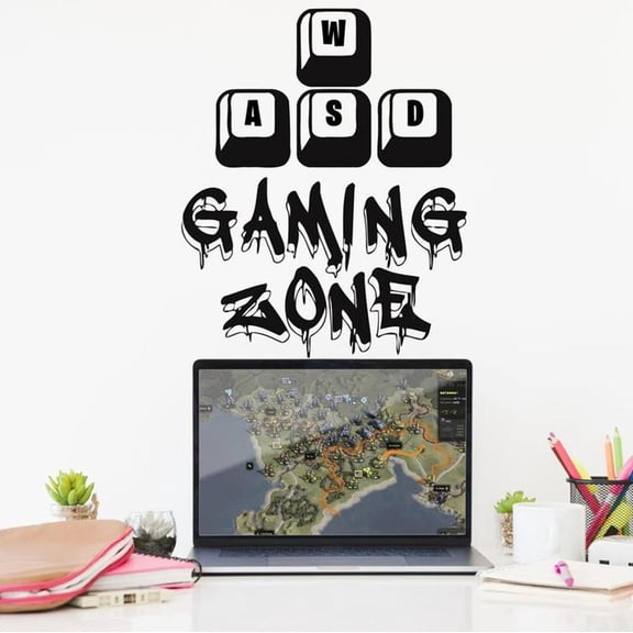 WASD Gamer Wall Decal Gaming Zone Decoration Controller Video Game Wall Stickers Bedroom Boy Room Decor Murals 56x68cm