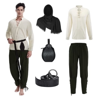 WASFDN 5 Pcs Men's Renaissance Costume Medieval Pirate Shirt Ankle Banded Pants Viking Costume Accessories Set,Style 2,2XL