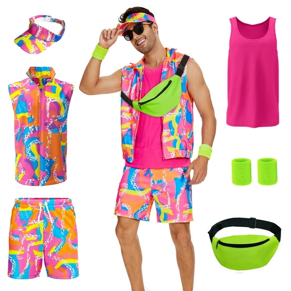 WASFDN 80s Men Workout Costume Halloween Cosplay Couples Outfits 80s 90s Workout Costume Outfit Set for Adult Men,L