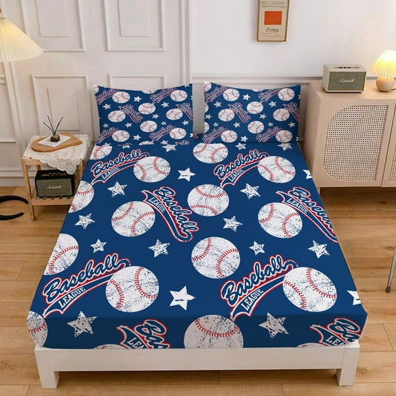WASFDN Baseball Sheet Set Sports Theme Bedding Set for Kids 3D Baseball Pattern Bed Sheets Baseball Games Bed Sheet Set Room Decor,Full Size,Baseball D
