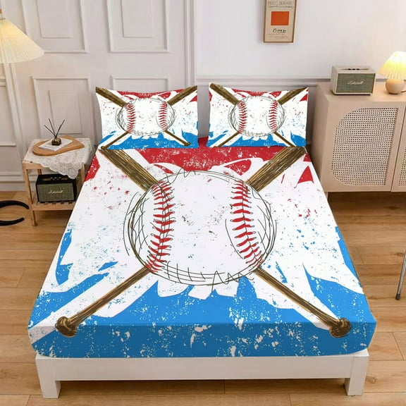 WASFDN Baseball Sheet Set Sports Theme Bedding Set for Kids 3D Baseball Pattern Bed Sheets Baseball Games Bed Sheet Set Room Decor,Twin Size,Baseball B