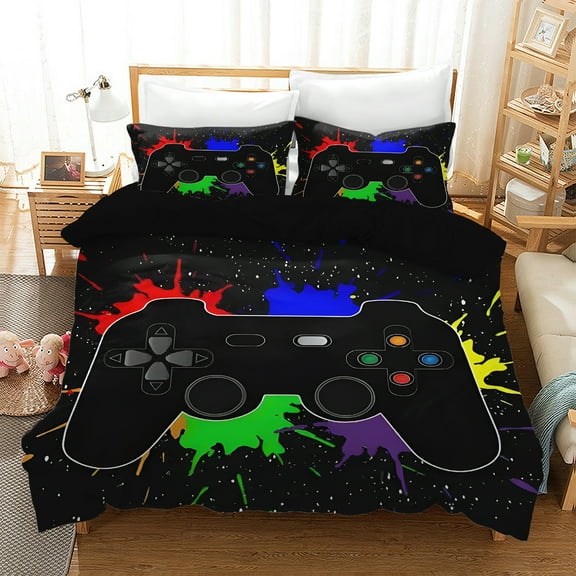 WASFDN Gamer Duvet Cover for Boys,Gamepad Bedding Set Kids Teen Gamer Room Decor Gamer Comforter Cover 3pcs (No Filler),Queen Size,Style B