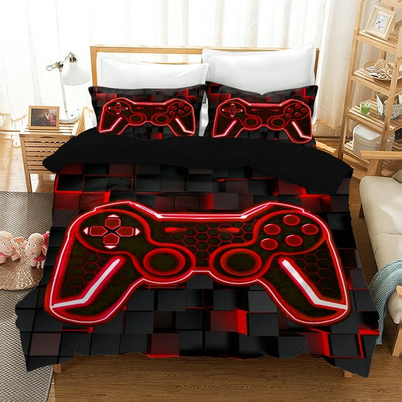 WASFDN Gamer Duvet Cover for Boys,Gamepad Bedding Set Kids Teen Gamer Room Decor Gamer Comforter Cover 3pcs (No Filler),Twin Size,Style A