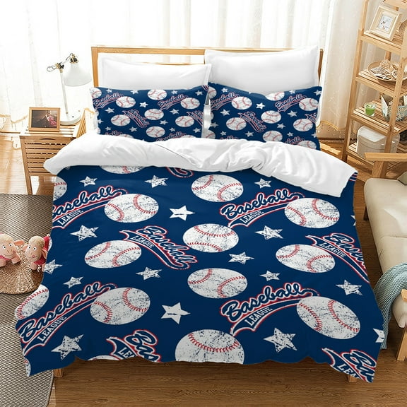 WASFDN Kids Duvet Cover Baseball Bedding Set for Children Boys Ball Sports Ball Sports Quilt Cover Set with 2 Pillowcases Comforter Cover 3Pcs,Twin Size,Baseball D