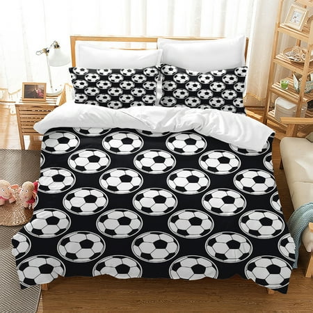 WASFDN Kids Duvet Cover Football Bedding Set for Children Boys 3D Printed Soccer Quilt Cover Set with 2 Pillowcases Sports Theme Comforter Cover 3Pcs,Twin Size,Style C
