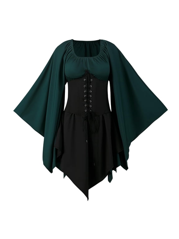 Medieval Dress With Trumpet Sleeves Ladies, Traditional Irish Dress, Renaissance Gothic Retro Dress, Victorian Cosplay Dress for Halloween Carnival,M