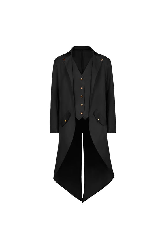 Medieval Halloween Costumes Men's Gothic Steampunk Tailcoat Men's Medieval Victorian Jacket For Carnival Masquerade Costume,Black,L