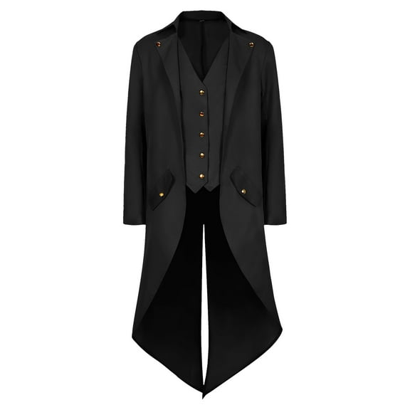 WASFDN Medieval Halloween Costumes Men's Gothic Steampunk Tailcoat Men's Medieval Victorian Jacket For Carnival Masquerade Costume,Black,XL