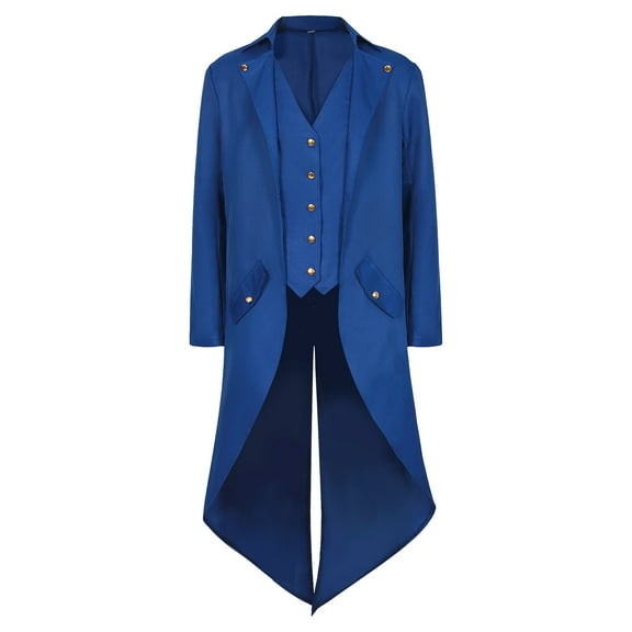 WASFDN Medieval Halloween Costumes Men's Gothic Steampunk Tailcoat Men's Medieval Victorian Jacket For Carnival Masquerade Costume,Blue,2XL