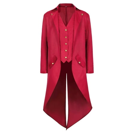 WASFDN Medieval Halloween Costumes Men's Gothic Steampunk Tailcoat Men's Medieval Victorian Jacket For Carnival Masquerade Costume,Red,S