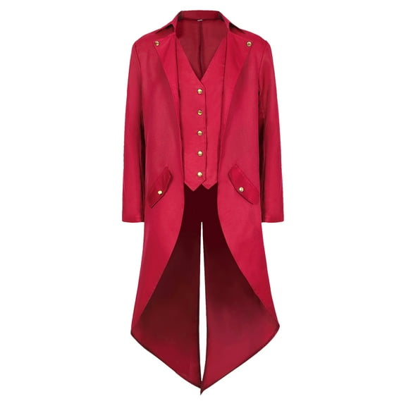 WASFDN Medieval Halloween Costumes Men's Gothic Steampunk Tailcoat Men's Medieval Victorian Jacket For Carnival Masquerade Costume,Red,XL