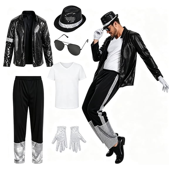 WASFDN Mens Dance Rocker Star Costume 80s 90s Pop Star Fancy Dress Cosplay Costume Outfits,3XL