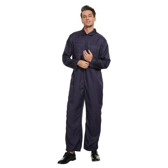 WASFDN Navy Blue Jumpsuit Coveralls Adult Men Halloween Cosplay Jumpsuit Costume,L