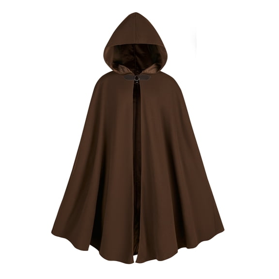 WASFDN Renaissance Hooded Cloak Halloween Costume Medieval Cosplay Wizard Witch Cape,Brown