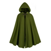 WASFDN Renaissance Hooded Cloak Halloween Costume Medieval Cosplay Wizard Witch Cape,Green