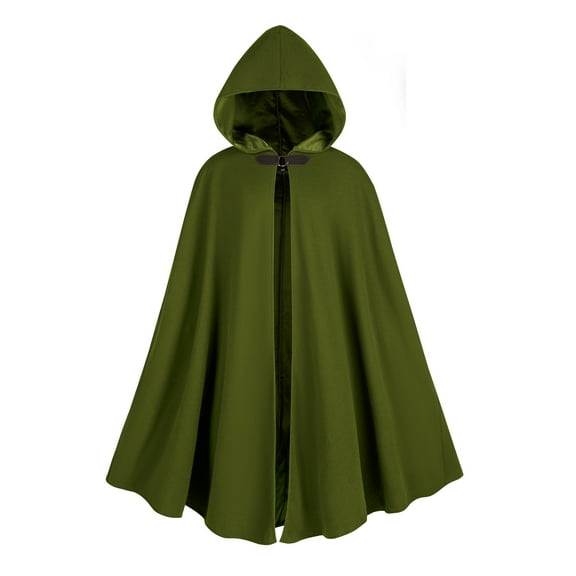 WASFDN Renaissance Hooded Cloak Halloween Costume Medieval Cosplay Wizard Witch Cape,Green
