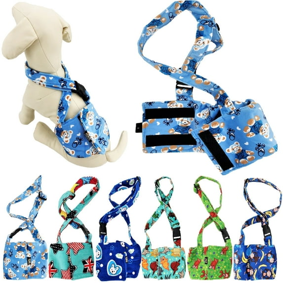 WASHABLE Dog Diaper for MALE Boy FLEECE Belly Band Reusable with SUSPENDER size Large (waist: 16" - 19") BUNNY - Blue