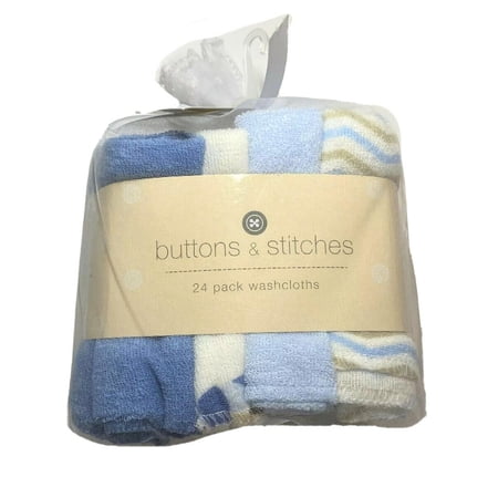 WASHCLOTHS PACK 24 - BUTTONS & STITCHES - BLUE BEAR - BOYS SOFT BABY BATH