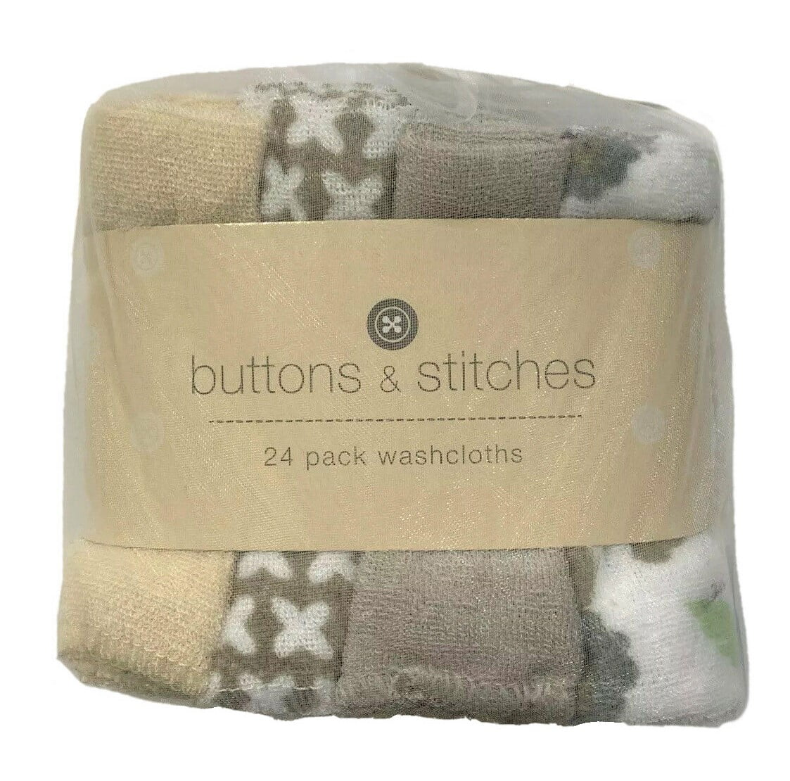 WASHCLOTHS PACK 24 BUTTONS STITCHES ELEPHANT YELLOW UNISEX