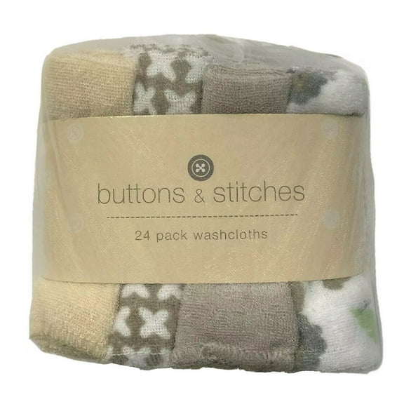 WASHCLOTHS PACK 24 - BUTTONS & STITCHES - ELEPHANT YELLOW- UNISEX SOFT BABY BATH