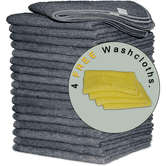 WASHCLOTHS Towels 11x11" Grey 18 Pack, 100% Cotton Rich Fingertip, Cleaning Bar towel, Microfiber Alternate with 4 Free WASHCLOTHS -by COTTON HOMES