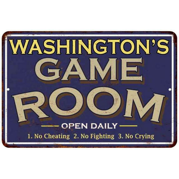 WASHINGTON'S Blue Game Room Sign Metal 8 x 12 High Gloss Metal 208120002473