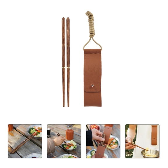 WASHWEPE 1 Pair Wooden Chopsticks Chinese with Storage
