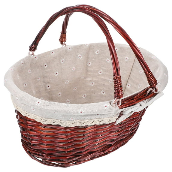 WASHWEPE 1 Pc Crafted Portable Fruit Basket Vintage Tote For Picnics Home Storage Handmade Design Dark Brown