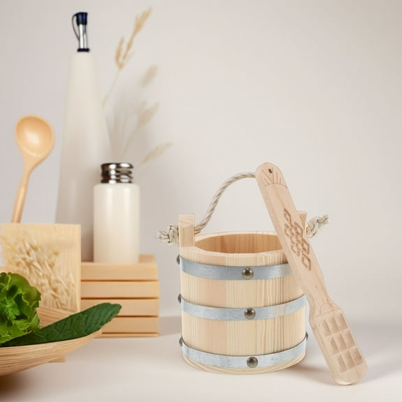 WASHWEPE 1 Set Rustic Charm Wooden Bucket for Kitchen Cooking Accessories and Food Storage