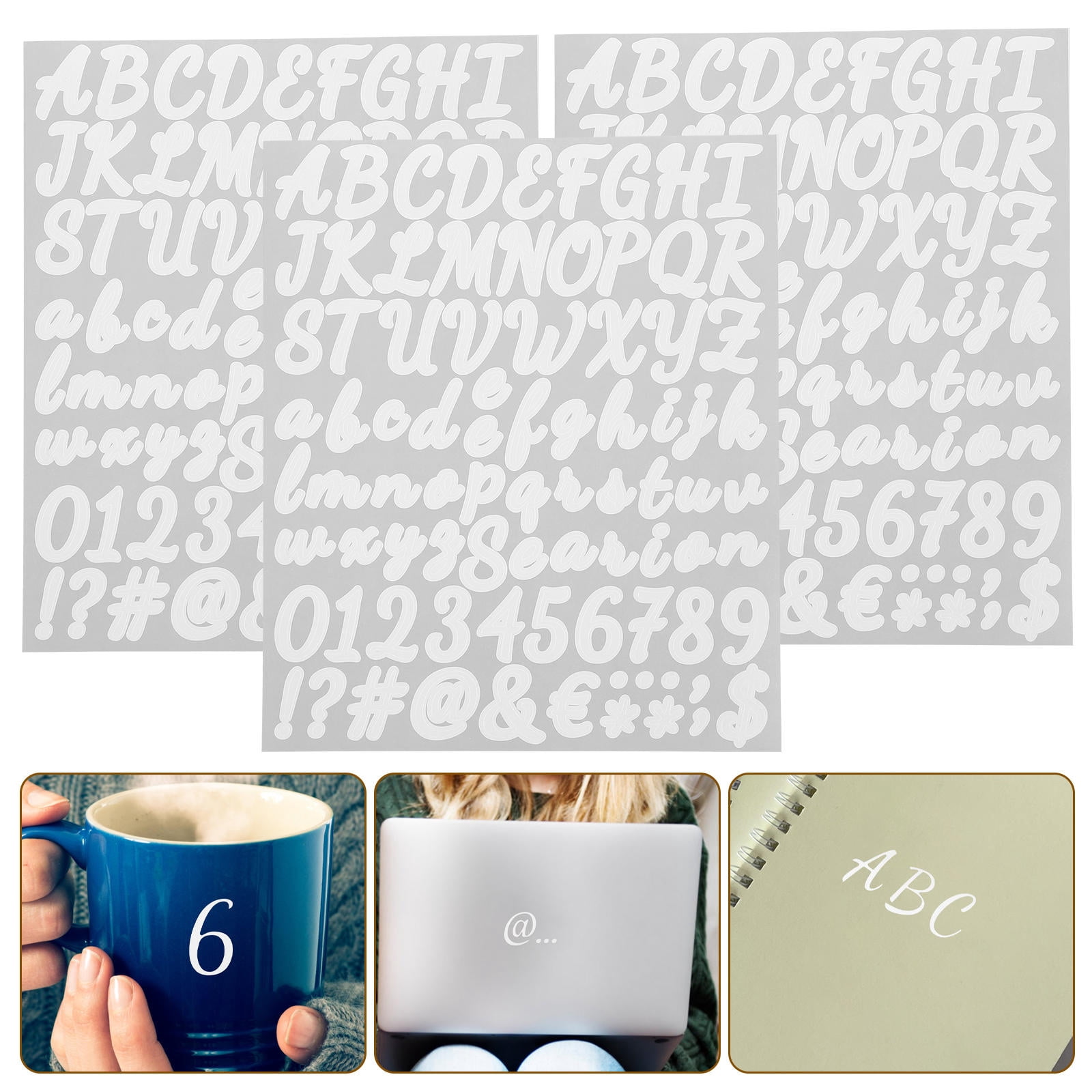 WASHWEPE 10 Sheets Letter Stickers Numbers Stickers White Colored for ...