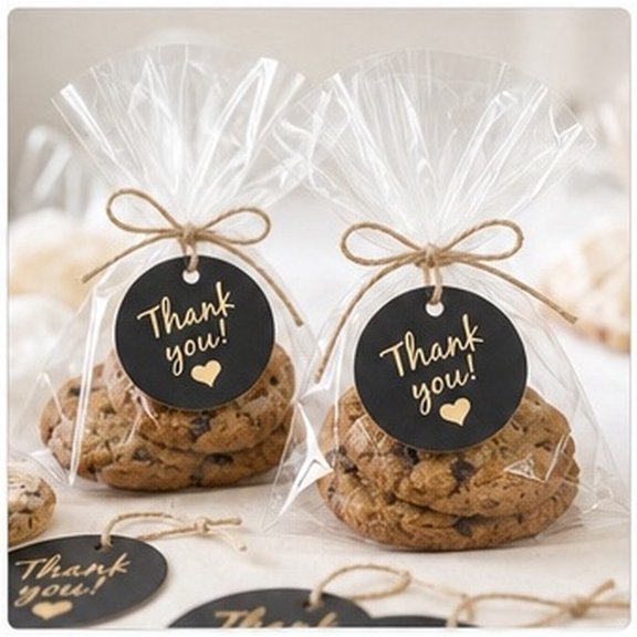WASHWEPE 100 Pcs Paper Thank You Tags with String, Black Cardboard Labels for Party Favors