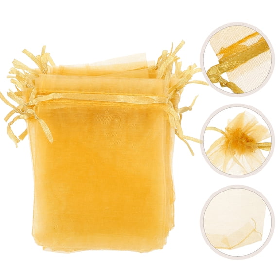 WASHWEPE Party Favors Bag Organza Drawstring Bags Golden Cloth 100Pcs 4.7x3.5in